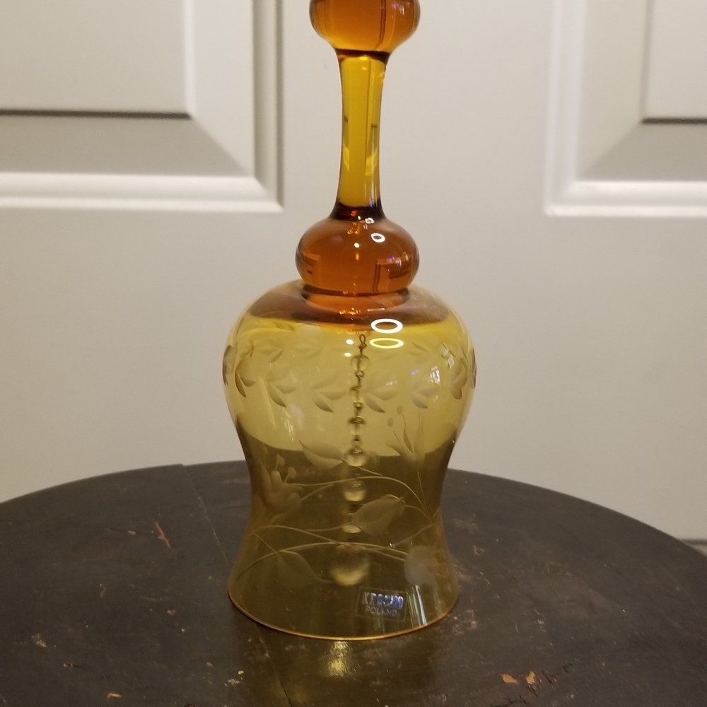 Vintage Amber Cut Glass Crystal Bell 7" - Picture 12 of 12